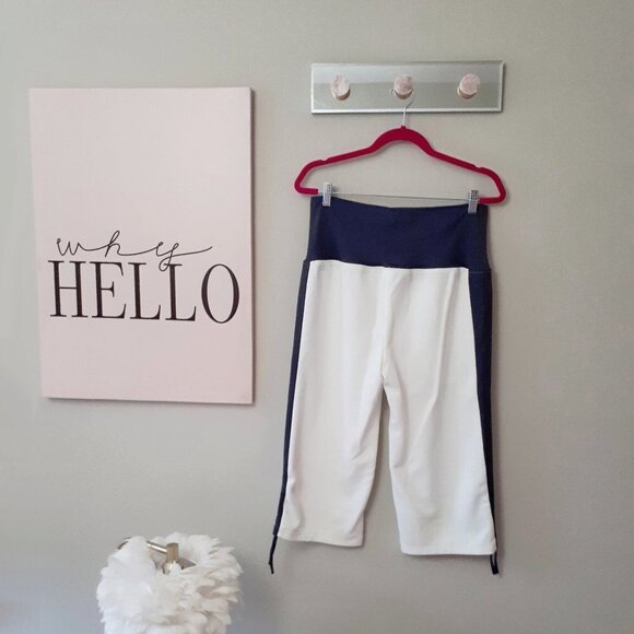 Preloved Puma white & contrasting blue grey wide leg cropped trackpants, L - Picture 3 of 12